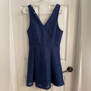 Francescas Blue lace pleated shimmer dress